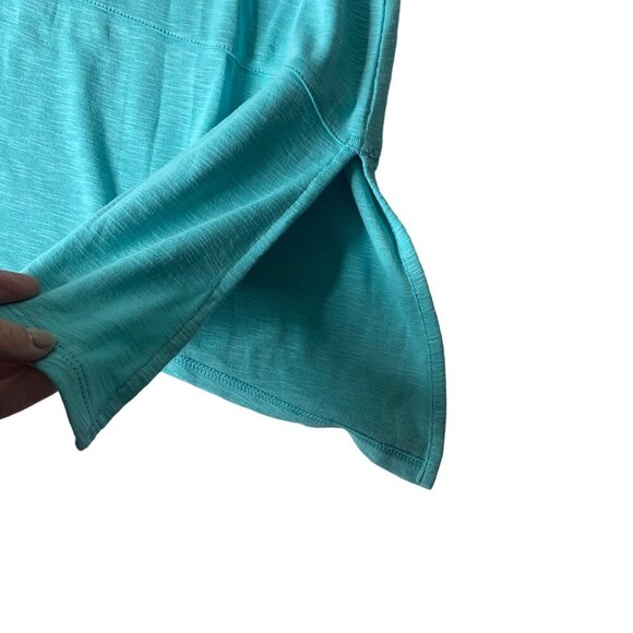 J. Jill Pima Dipped-Hem Tunic Top Short Sleeve Blue Pima Cotton Side Slits Sz S - Picture 5 of 9